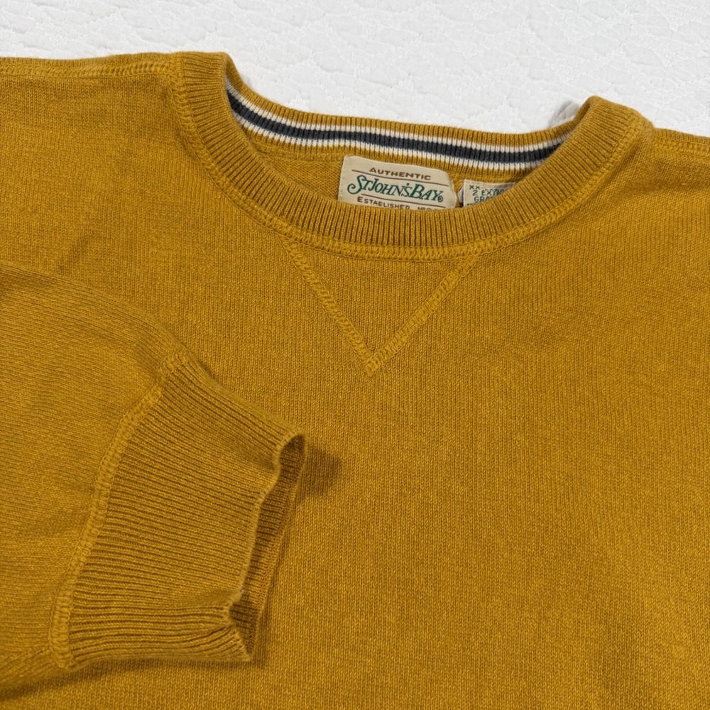 Vtg St Johns Bay Sweater Men XXL Yellow Mustard Classic Cotton Knit Crewneck EUC